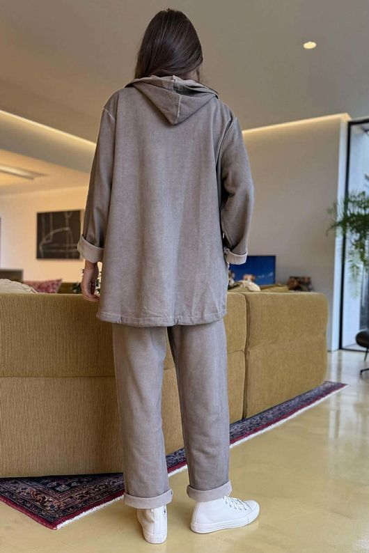 Anine Soft Touch Seam Pocket Hoodie Washed Mocha 